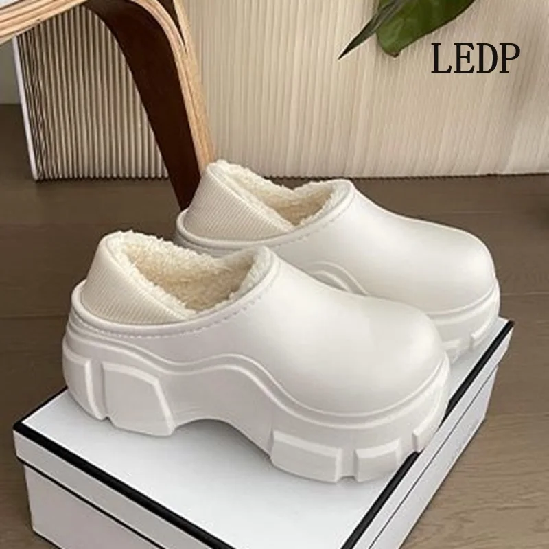 LEDP Brand 8cm Thick Sole Increase Female Winter Outside Wear Wool Thickened Warm Waterproof Indoor Household Cotton Shoes