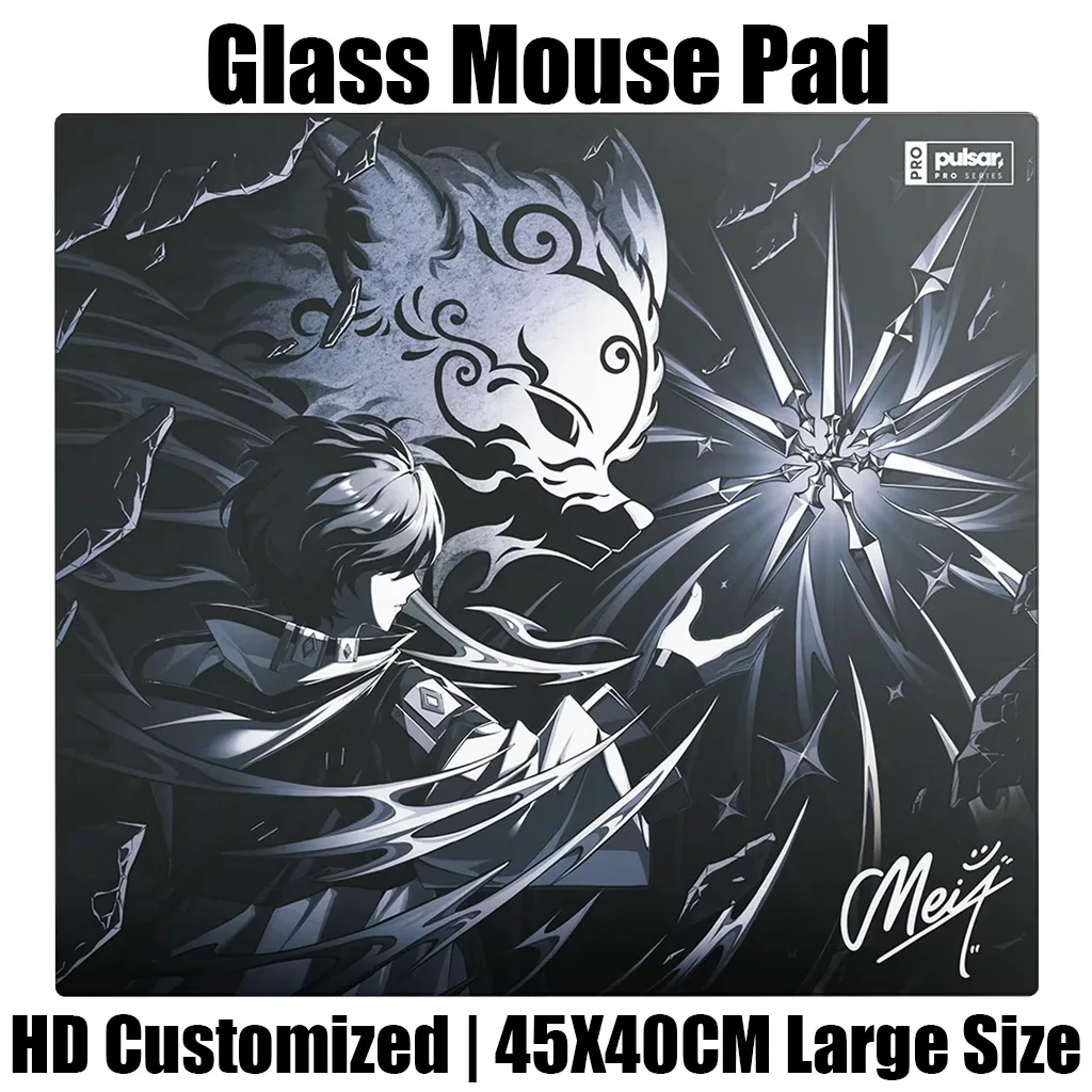M-Meiy Y2k Glass Mouse Pad Japan Anime Etched Office Desktop Mat E-sports Game FPS Specific Glass Mousepad Game Accessories