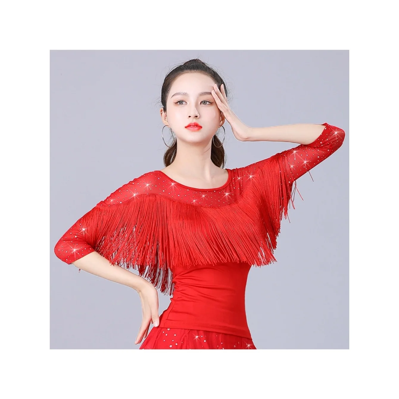Neues Ballsaal-Tanz-Top für Damen, kurzärmelig, für Gesellschaftstanz, Übungskleidung, stilvolles Standard-Tanzkostüm für lateinamerikanischen Tanz