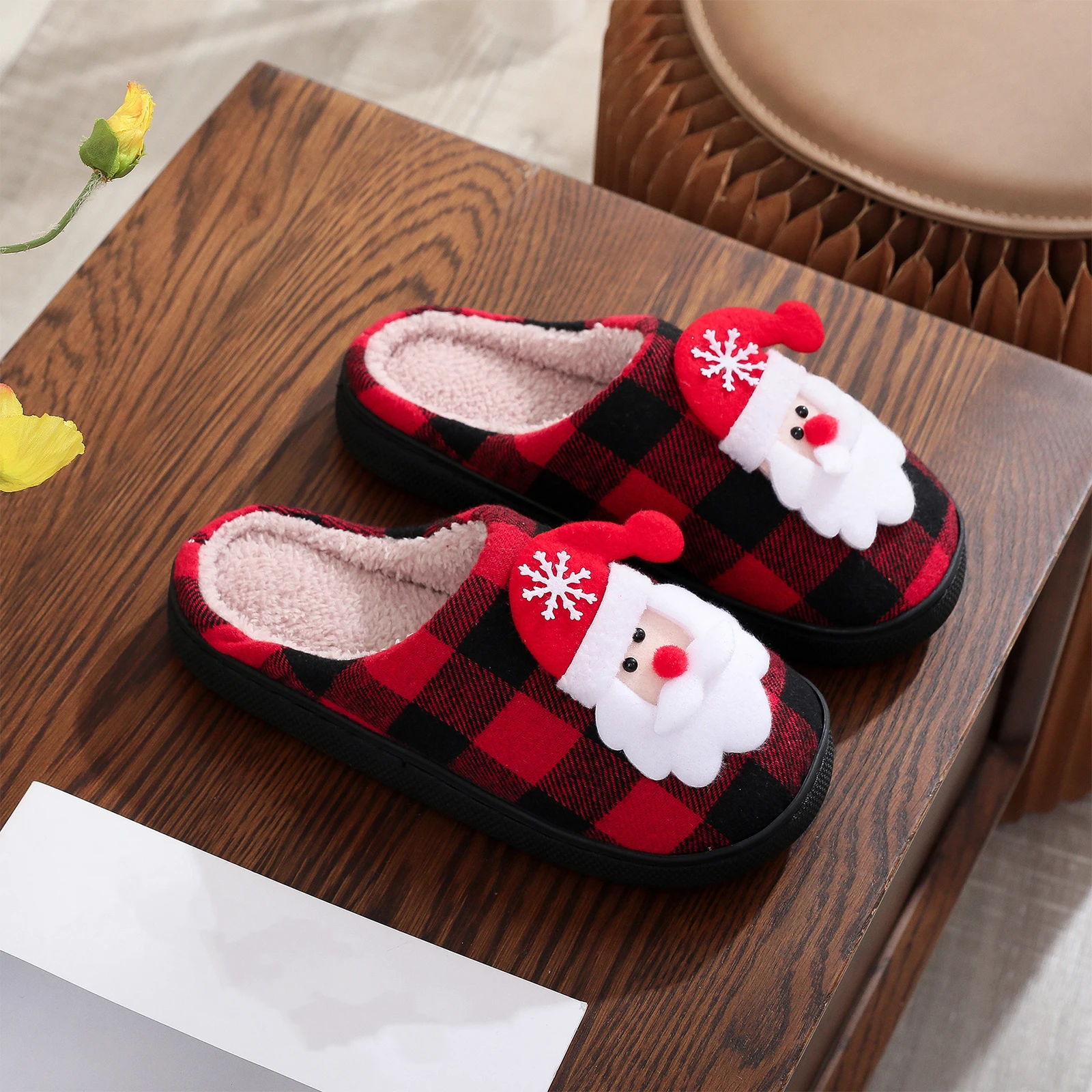 Christmas Plush Closed Toe Slippers Fuzzy Indoor Slippers Santa Claus Fluffy Slippers for Unisex Adult Holiday Christmas - Image 5