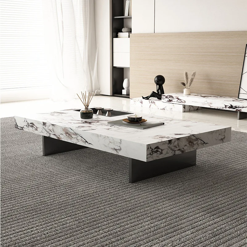 Wabi Sand Wind 2022 new Internet celebrity small apartment rock slab rectangular coffee table TV cabinet combination living room