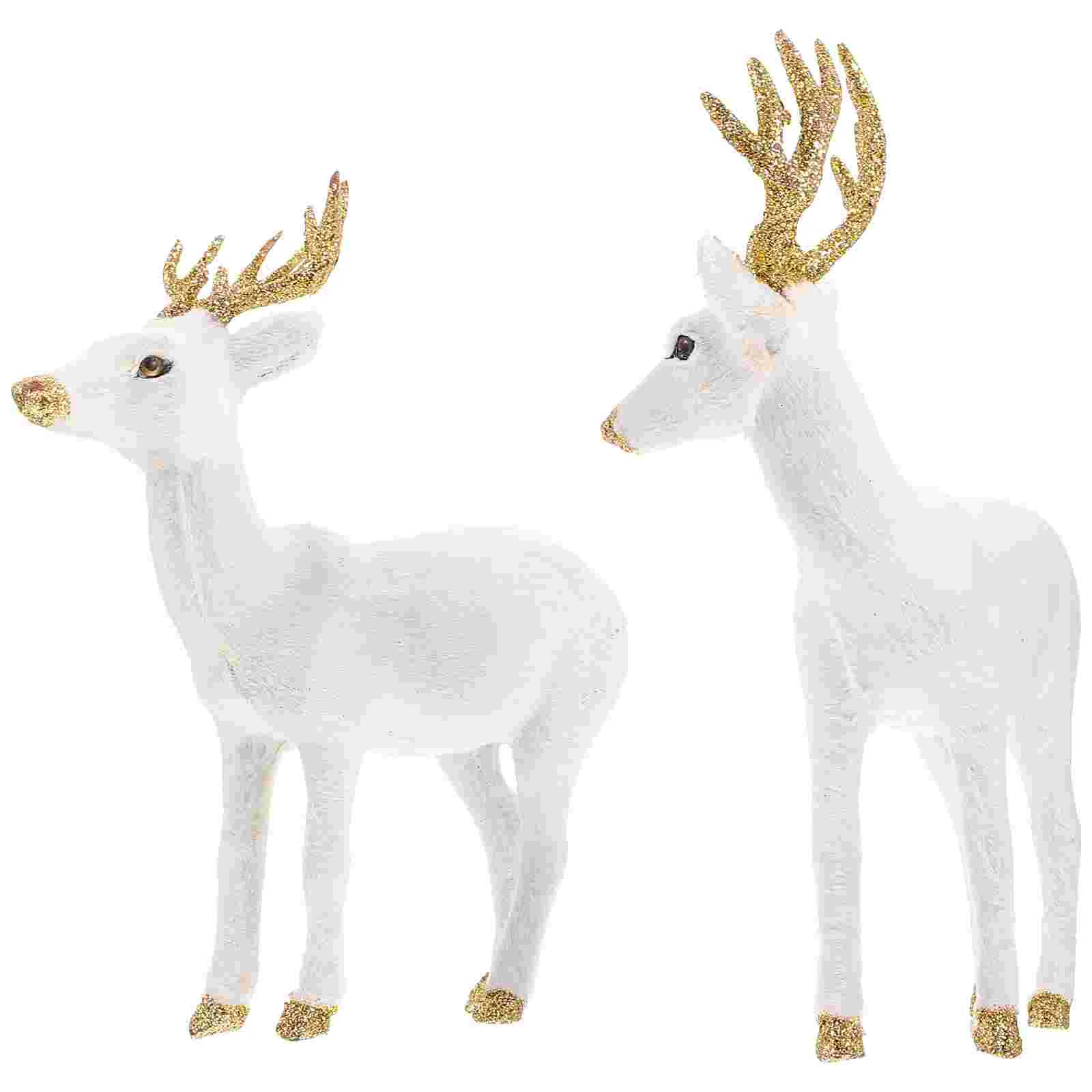 

2 Pcs Simulated Sika Deer Simulation Ornament Figurine Number Bookshelf Decoration Xmas Plush Desktop Modern Style