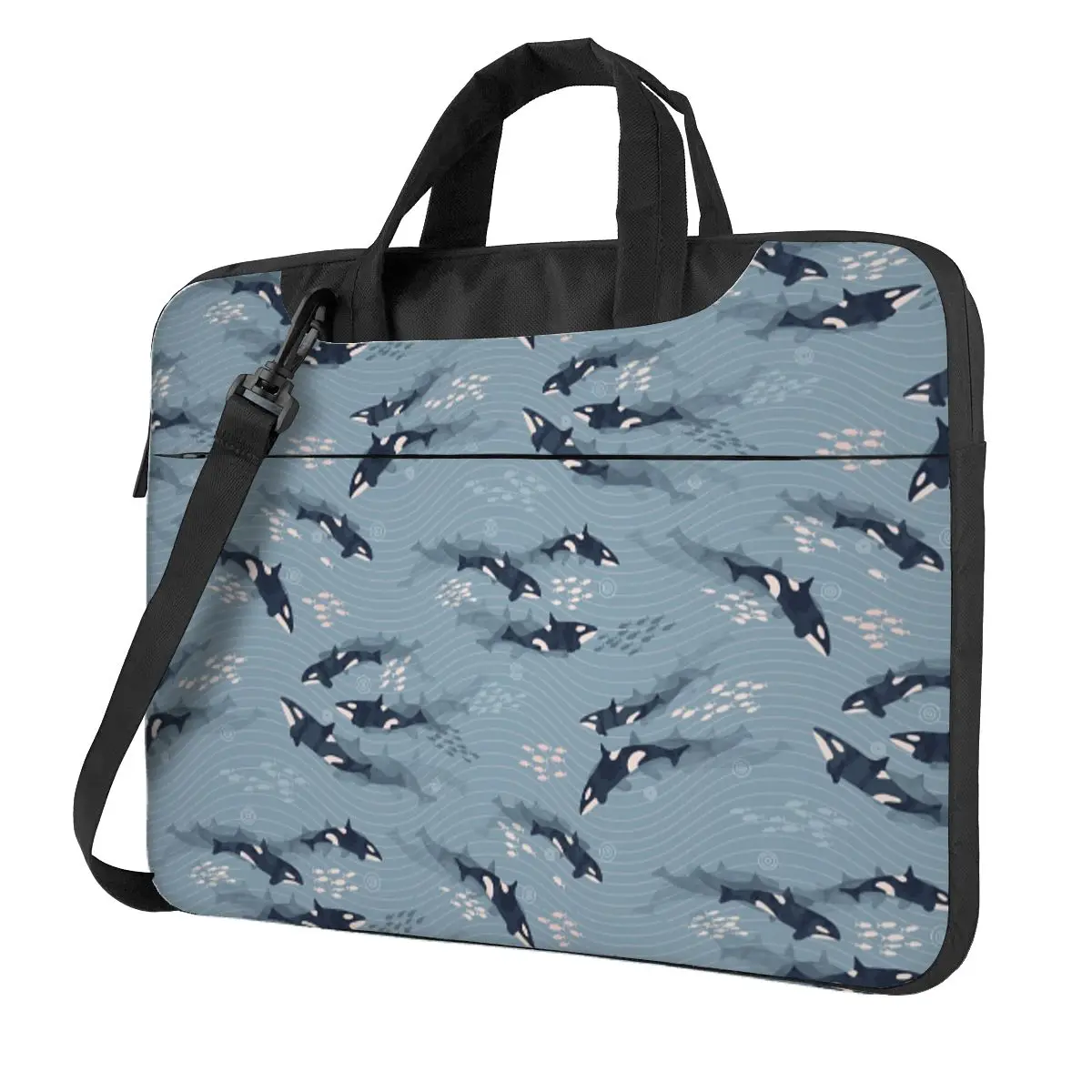 

Orca In Motion Blue-gray Ocean Pattern Crossbody Laptop Bag Case Computer Bag Resistant Protective Notebook Pouch for Macbook