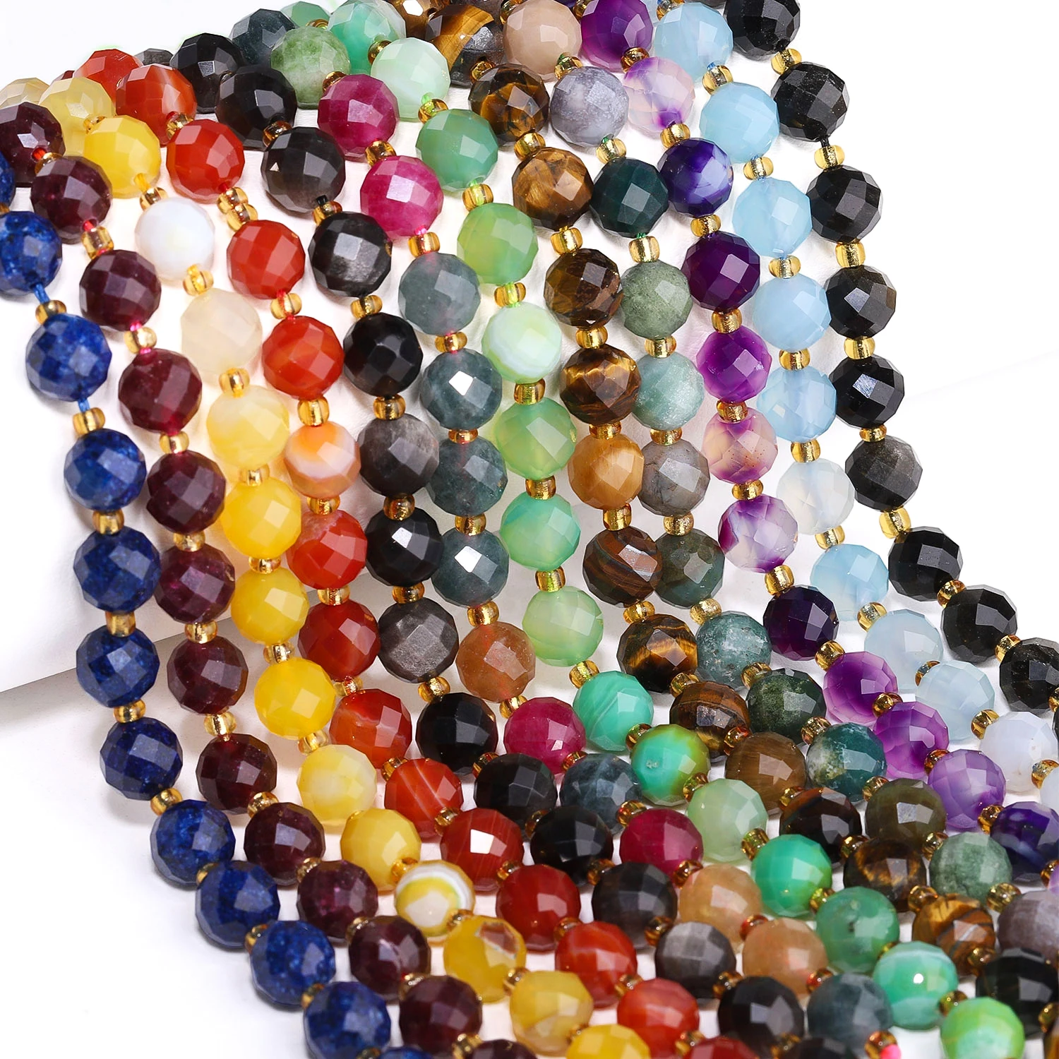 5,5-10mm facettierte Natursteinperlen aus Granat, Lapislazuli und Achat, runde Zwischenperlen für die Schmuckherstellung, DIY-Energieanhänger, Armbänder – Detail 2