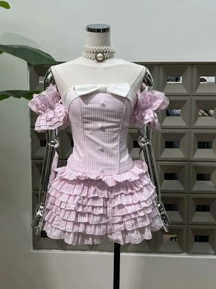 

Женские летние сексуальные платья с открытыми плечами, винтажные тонкие платья с оборками, мини-лолита, милое платье с бантом, пляжная вечеринка, новые модные платья на день рождения