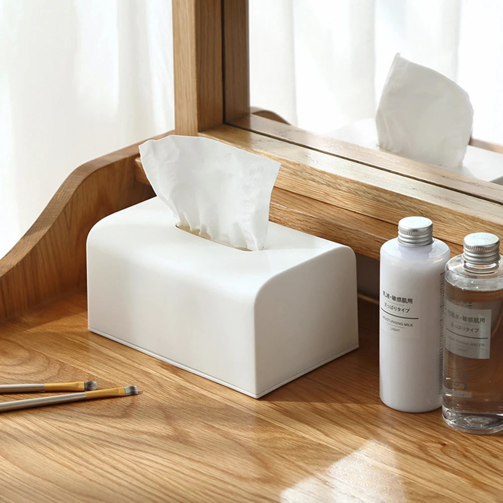 

Plastic Tissue Holder Storage Box Concise Desktop Paper Napkin Box Storage Container for Living Room (Large Size, White)