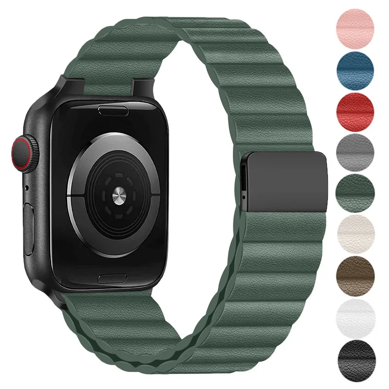 Leather Band For Apple watch strap 45mm 44mm 40mm 49 41mm 38mm 42mm Magnetic Bracelet correa iwatch series 3 5 4 6 SE 7 8 9 Band