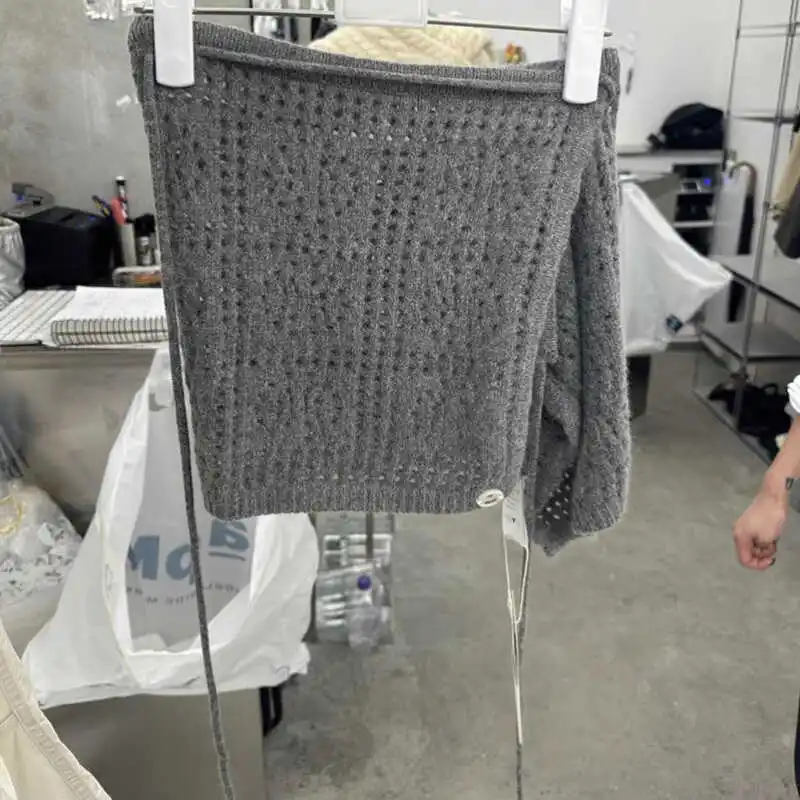 

Корейская осень 2021, новинка с высокой талией, утягивающая полая трикотажная полуюбка, женские короткие юбки Mujer Faldas