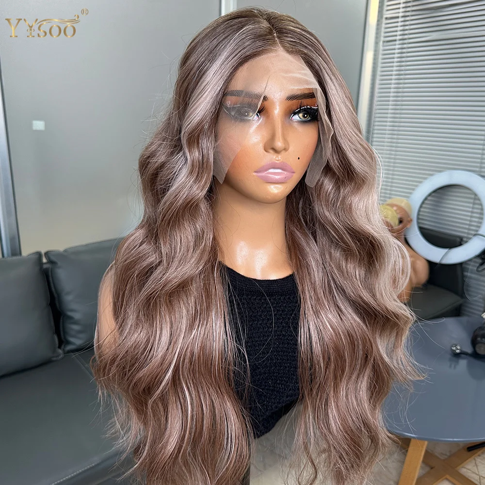 Long Balayage Loose Wave Dark Roots 13x6 Deep Part Futura Synthetic Lace Front Wig Glueless Half Hand Tied Wigs for Black Women