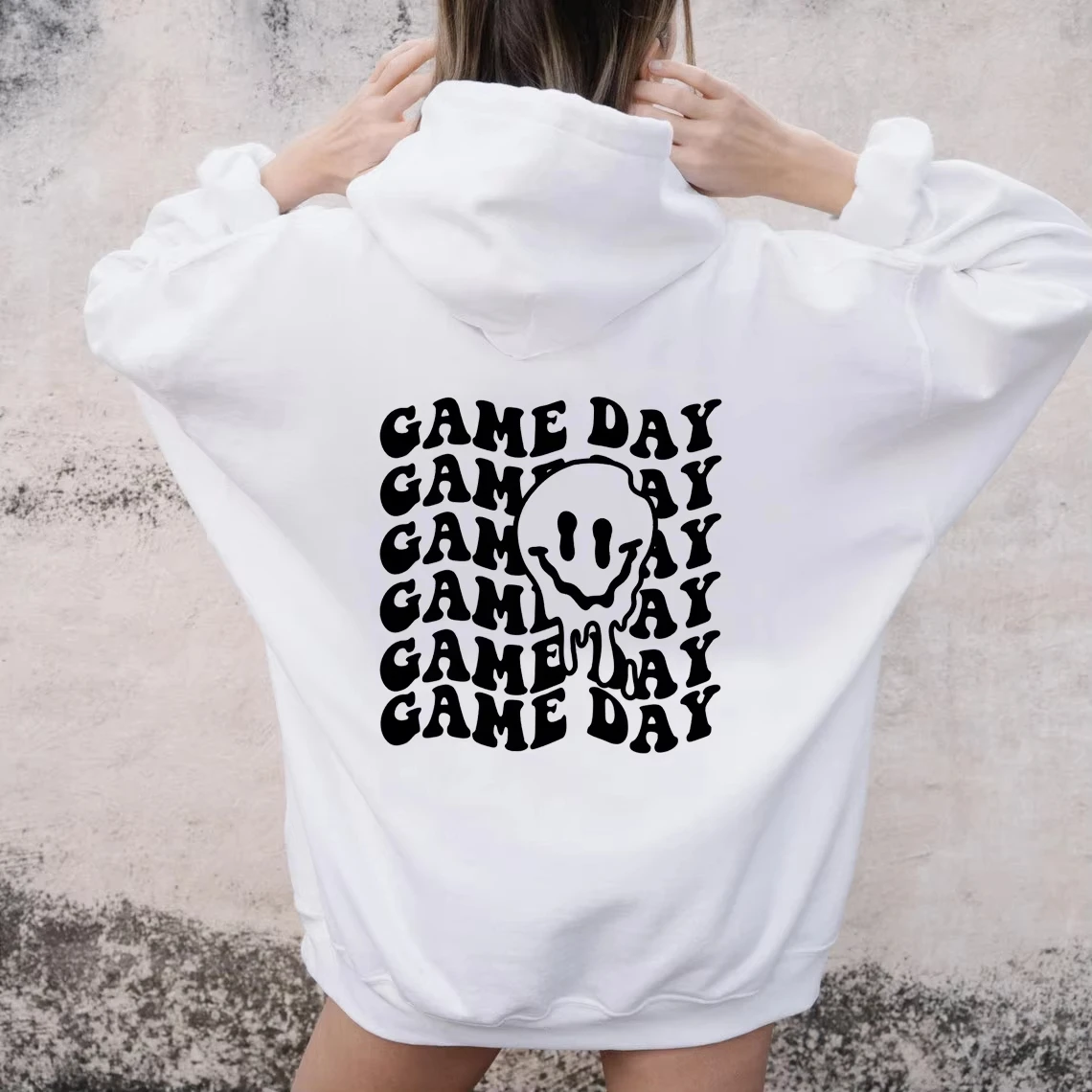 

Game Day Hoodie Women Melted Face Hoody Sweatshirts Pullovers Quote Fashion Graphic Pure Cotton Streetwear Top Jumper Hoodies