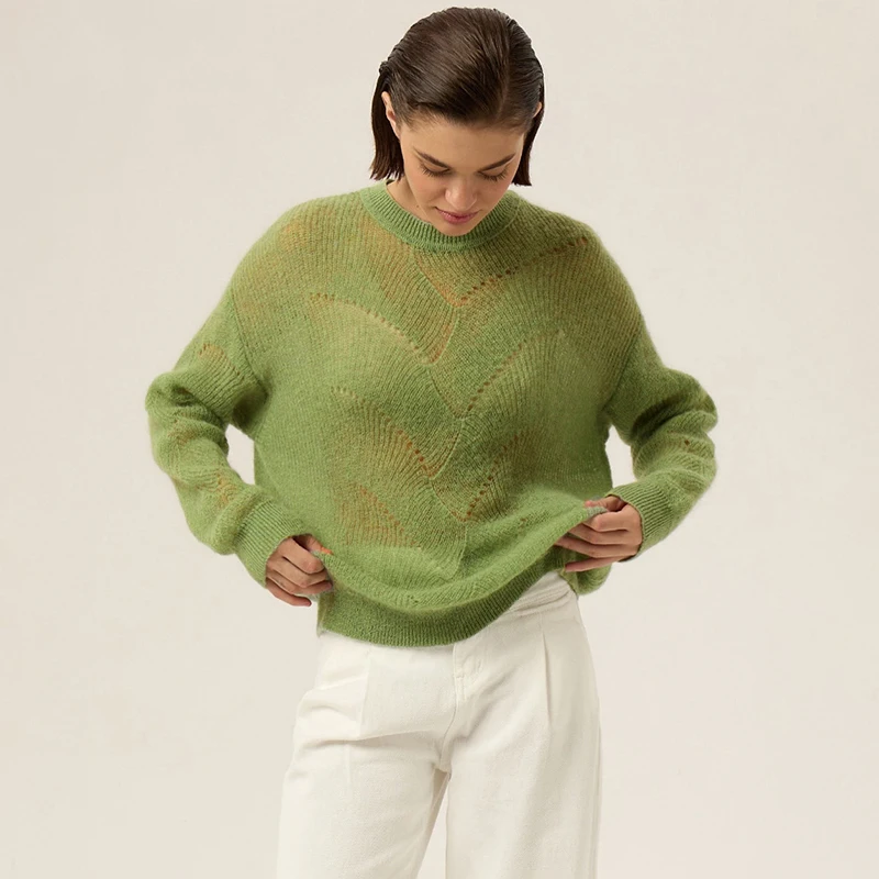Tornova Mohair Hohl Pullover Top Weibliche O hals Dünne Gestrickte Pullover Durchsichtig Sexy Langarm Dame Dünne Strickjacke 2023 Neue
