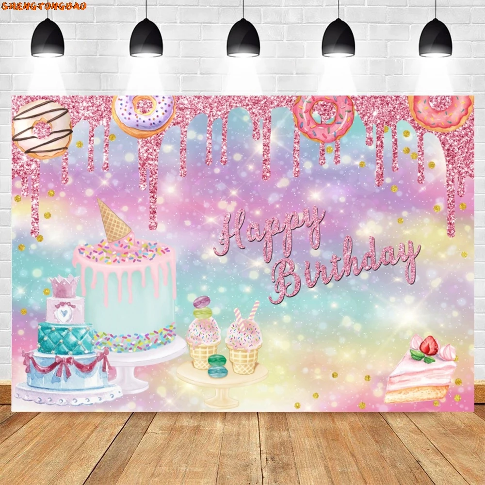 Donuts Birthday Party Backdrop Ice Cream Cupcake Candy Syrup Princess Girls Sweet One Photo Photography Background Decor Banner