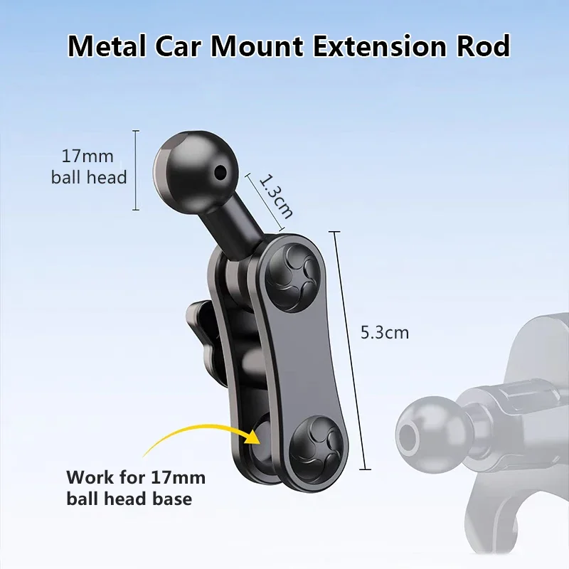 Adaptador de Extensão de Alumínio de 17mm, Haste de Extensão Rotativa para Acessórios de Suporte de Telefone para Painel e Saída de Ar do Carro