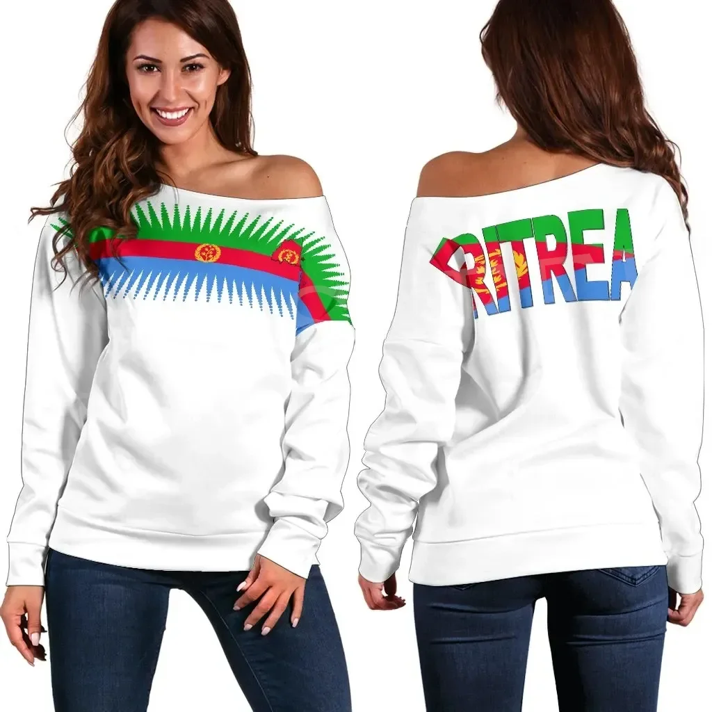 

NewFashion Africa Country Eritrea Flag Retro Tribe Off Shoulder Sweatshirt Long Sleeves 3DPrint Harajuku Women Funny Casual AX5