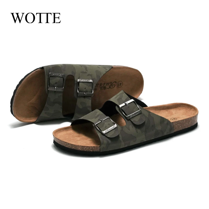 New Men's Cork Slippers Unisex Summer Slippers Men clogs Women Soft Cork Two Buckle Beach Slides Outdoor Footwear For Men 44 45