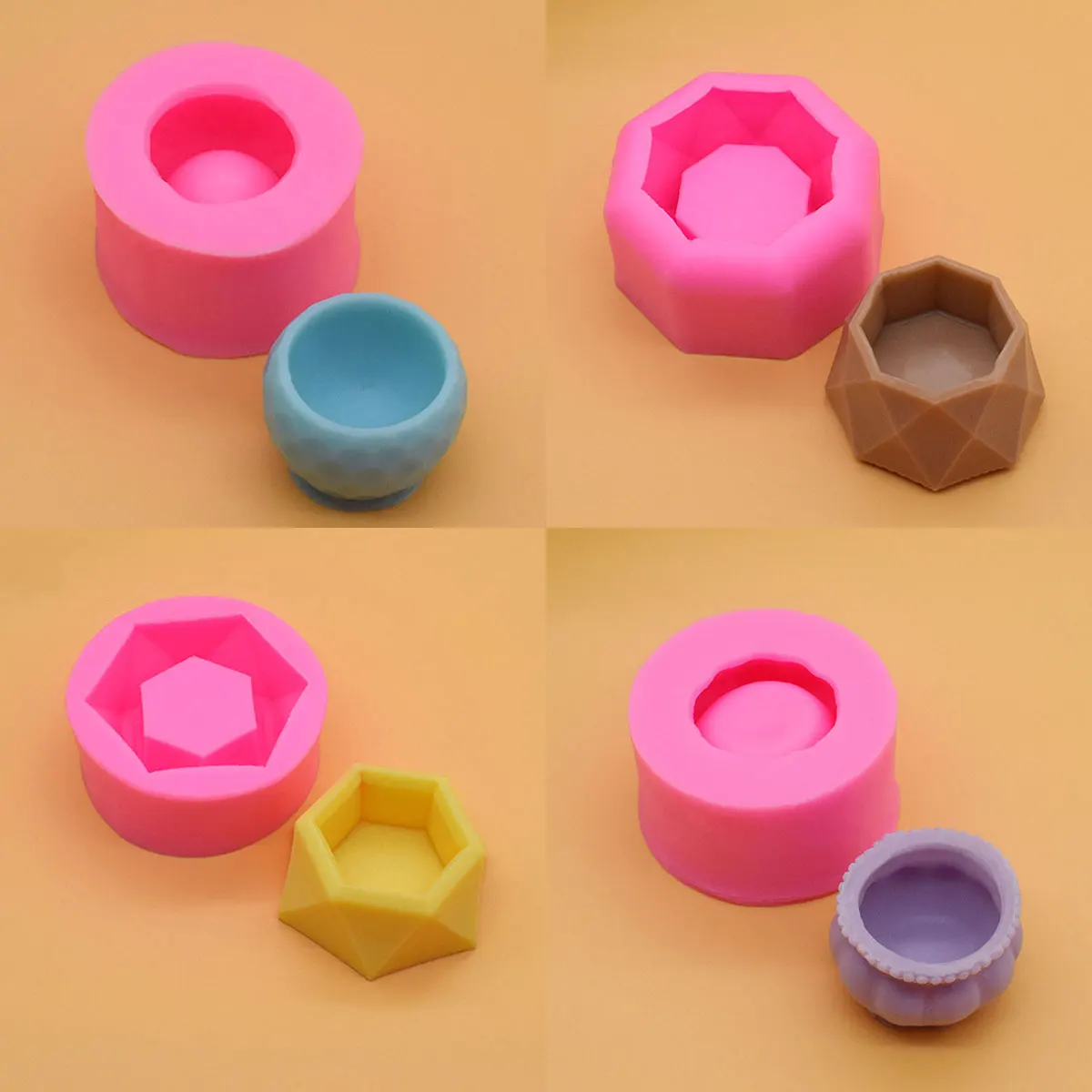JCD Mini Silicone Plant Pot Molds Form Polygonal Casting Moulds DIY Succulent Flowerpot Candle Holder Concrete Clay Mold