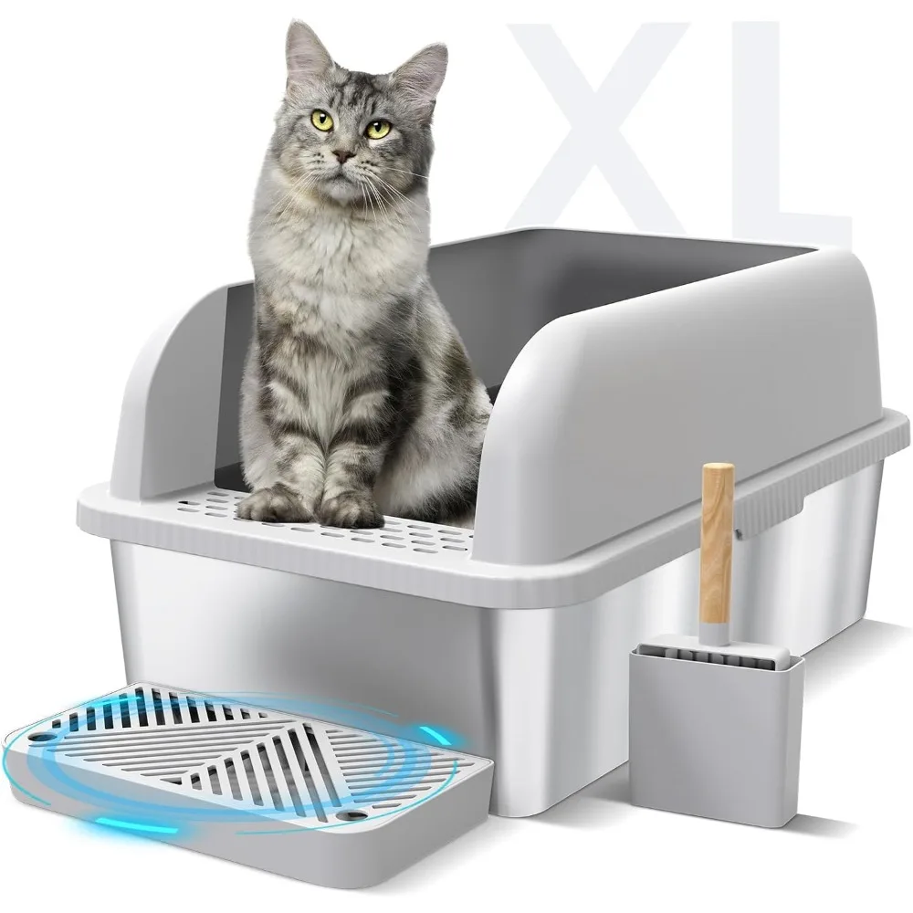 

Cat Bedpans, Enclosed Stainless Steel Cat Litter Box with Lid Extra Large Litter Box Metal Litter Pan Tray Cat Bedpans