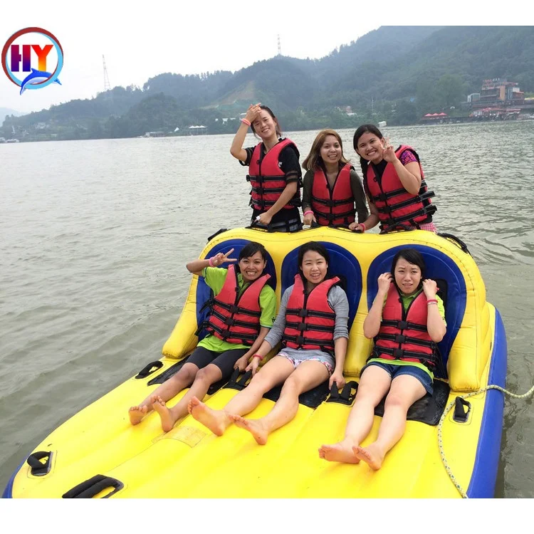 6 riders inflatable water sport toy exciting towable inflatable water bandwagon boat