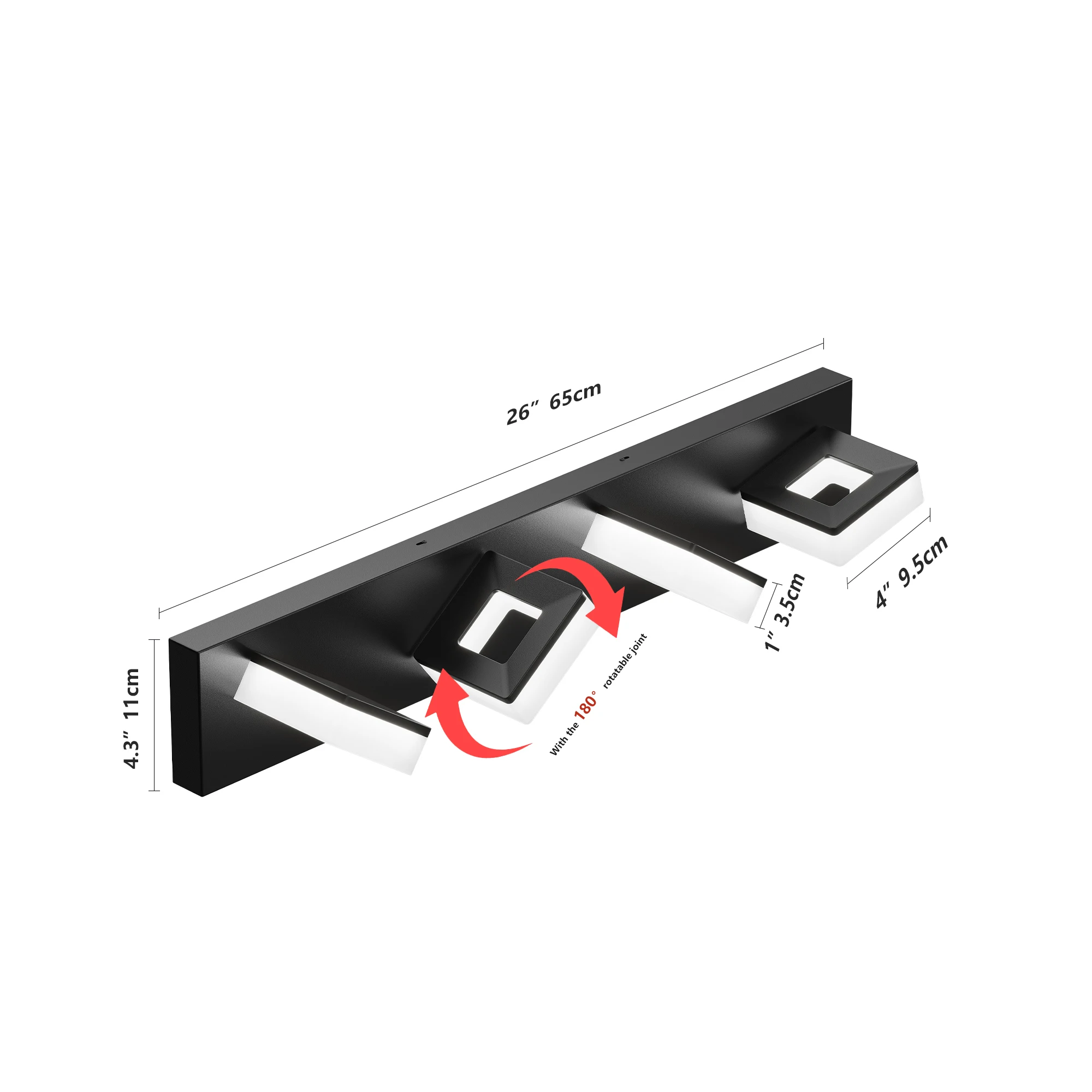L002013-W4B Modern Style Mirror Front Light Fixture Can Rotate 180 Degrees, Waterproof and Rust-Proof, Electrical Safety Certified, Suitable for Bathroom Vanity, Led Light Source, Dimmable, Simple Design