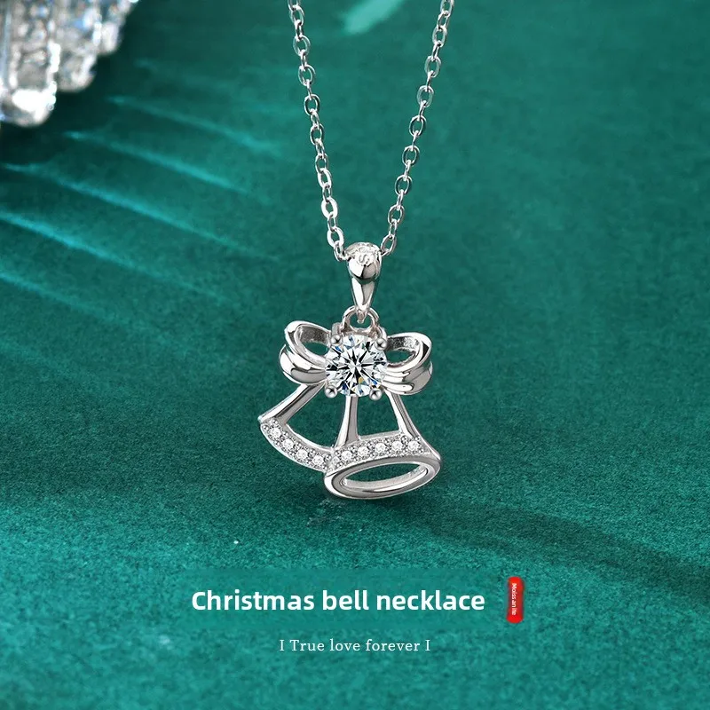 

2025 New Christmas Bell Pendant Necklace: 0.5CT Moissanite in S925 Silver for Women