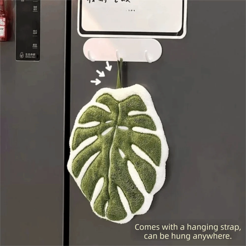 High Quality Cartoon Leaf Hand Towel Absorb Water Thickened Bathroom Kerchief Hanging Coral Velvet Kitchen Handkerchief Kitchen