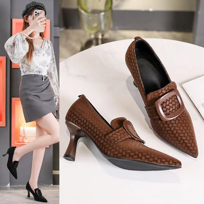 المرأة موضة جديدة أشار تو أحذية عالية الكعب فتاة سوداء حذاء كاجوال مزاجه خمر أحذية فستان الحفلات السيدات مضخات #2