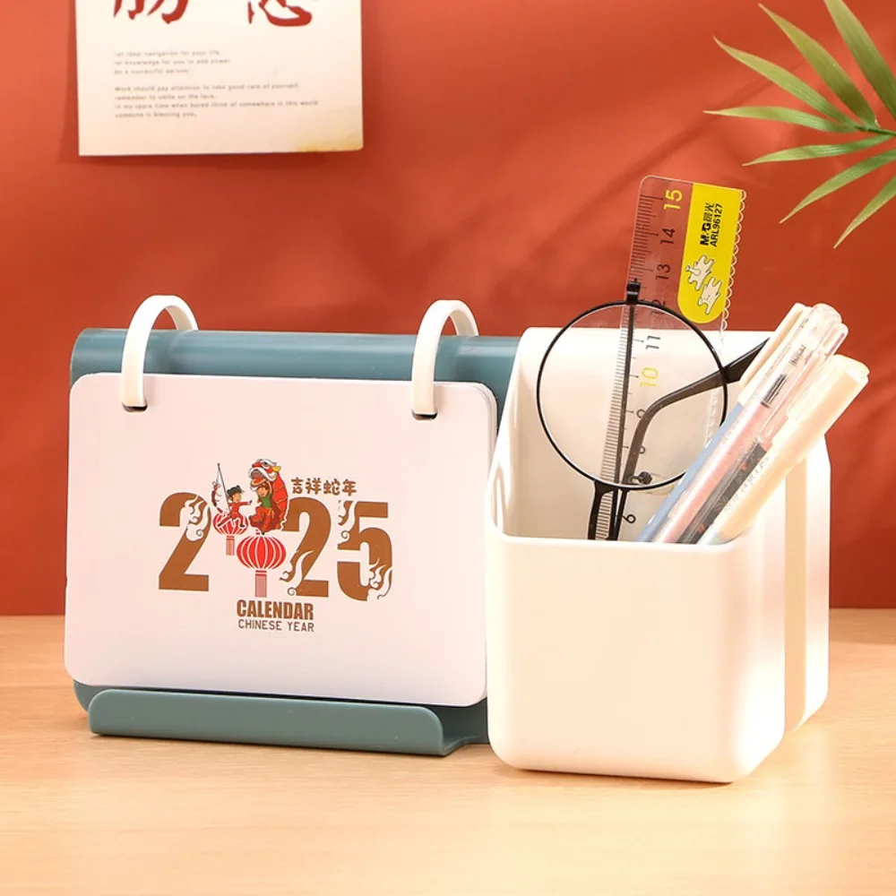 Creative Multi-function Desk Calendar Plastic Portable Pen Holder Simple with Hidden Drawers Desktop Storage Box Office