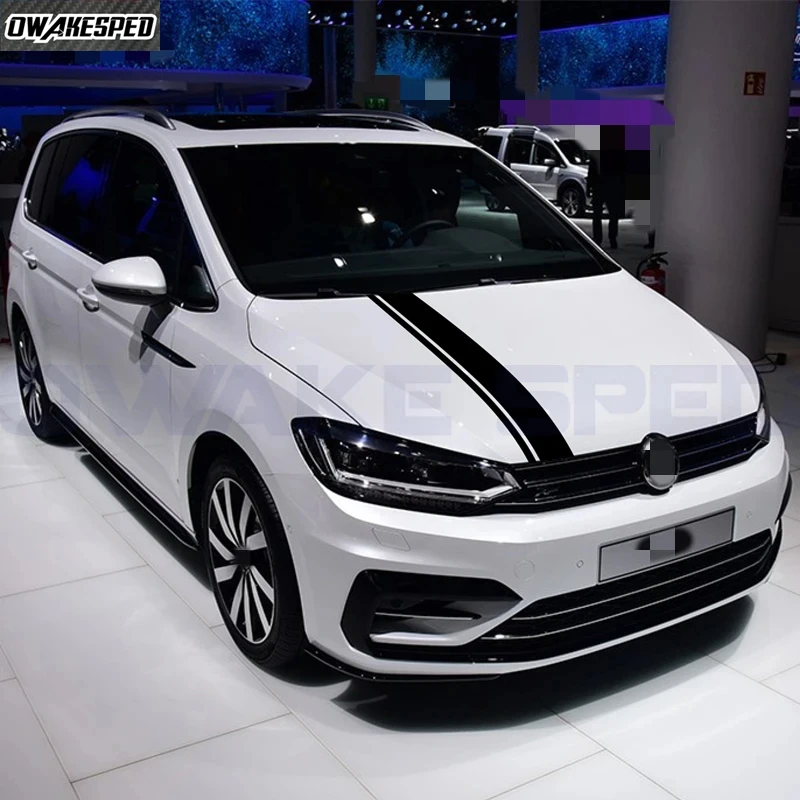 Car Hood Bonnet Sticker Auto Engine Cover Decor Vinyl Decal For-Volkswagen Touran Carbon Fiber Accessories Racing Sport Stripes
