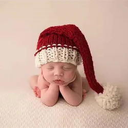 Baby Knitting Wool Christmas Hat Newborn Photography Props Stripe Crochet Infant Hats Baby Props Photoshoot Studio Accessories