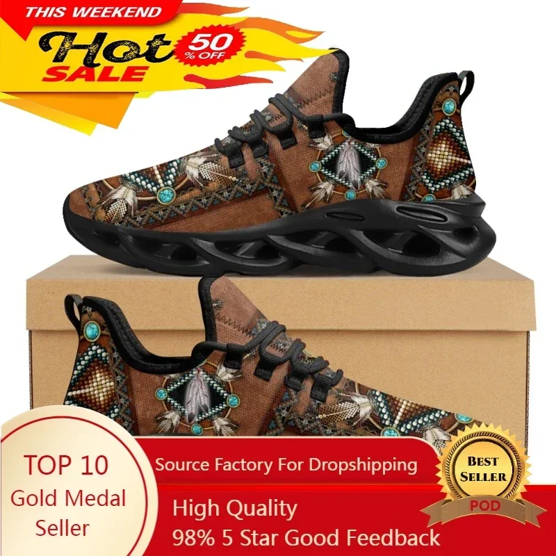 

African Tribal Pattern Ladies Mesh Swing Sneakers Comfort Lace up Platform Shoes Lightweight Sport Shoes for Women