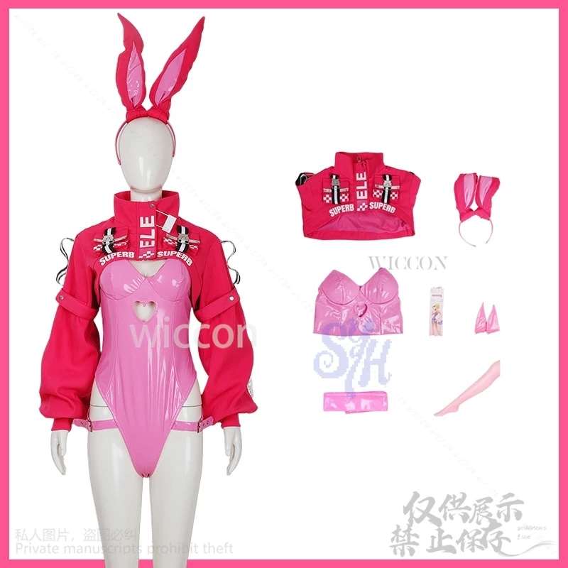 

Jirai Kei Girls Cute Anime Game NIKKE Aliccee Cosplay Costume Fan Art Original Uniform Hot Pink Bunny Girls Sexy Lovely Jumpsuit