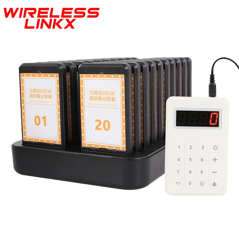 Wireless Restaurant Pager System 20 Buzzers with 1 Keypad Wireless Calling System for Restaurant Food Court Cafe Shop Church Bar