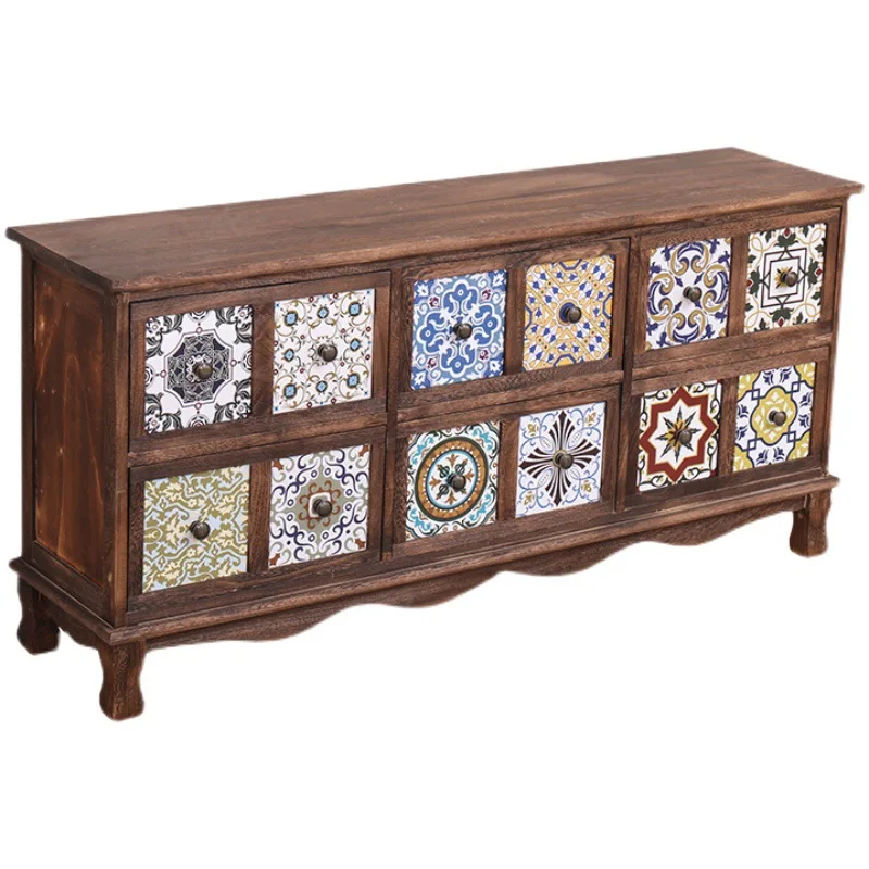 

American solid wood TV cabinet painted living room retro locker home beautiful floor creative TV table woode