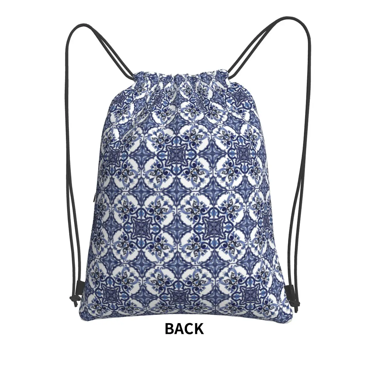 حقائب ظهر من بلاط صقلية على شكل زهور البحر الأبيض المتوسط مزخرفة باللون الأزرق، حقيبة أحذية برباط، حقائب كتب للطلاب والرجل والمرأة