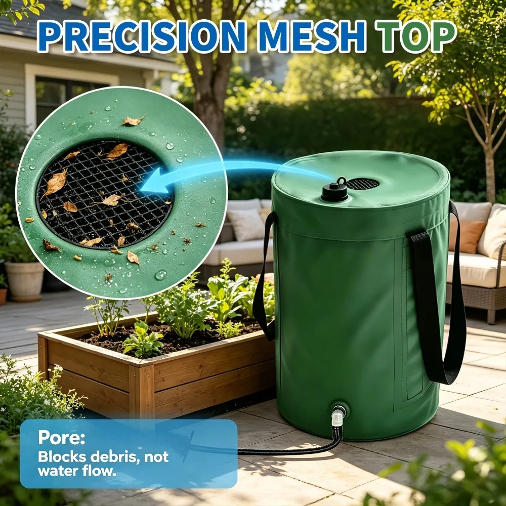 20‑30L Durable Foldable Rainwater Collection Bag,Outdoor Container with Drain Tube & Stopper Accessories for Plant Care
