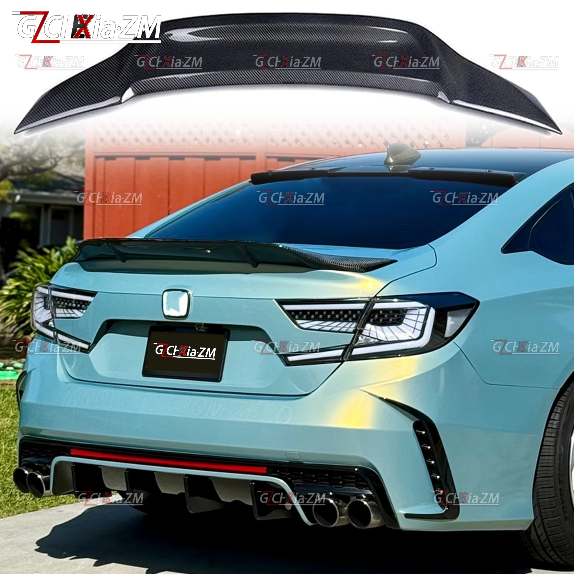 ل 2018-2022 هوندا 10th 10.5th الجيل أكورد الخلفي سبويلر R نمط غطاء صندوق السيارة ديكور غطاء ألياف الكربون الهوائية عدة #4