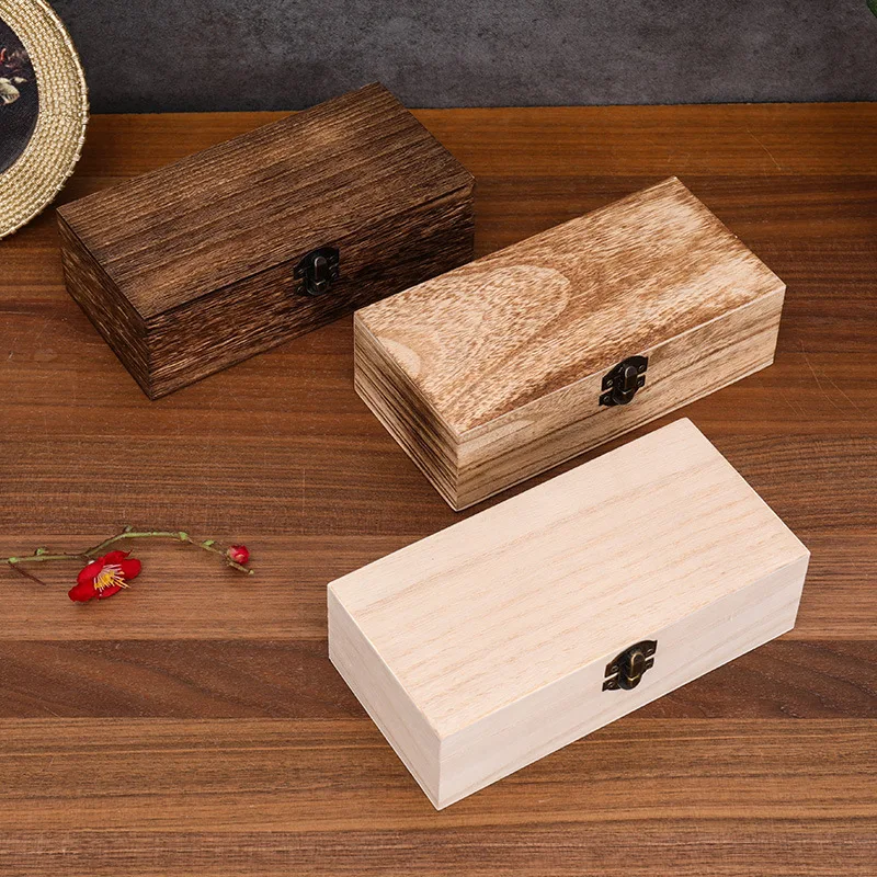 New Home Storage Box Natural Wooden With Lid Golden Lock Postcard Organizer Handmade Craft Jewelry Case Wooden Box Casket Home