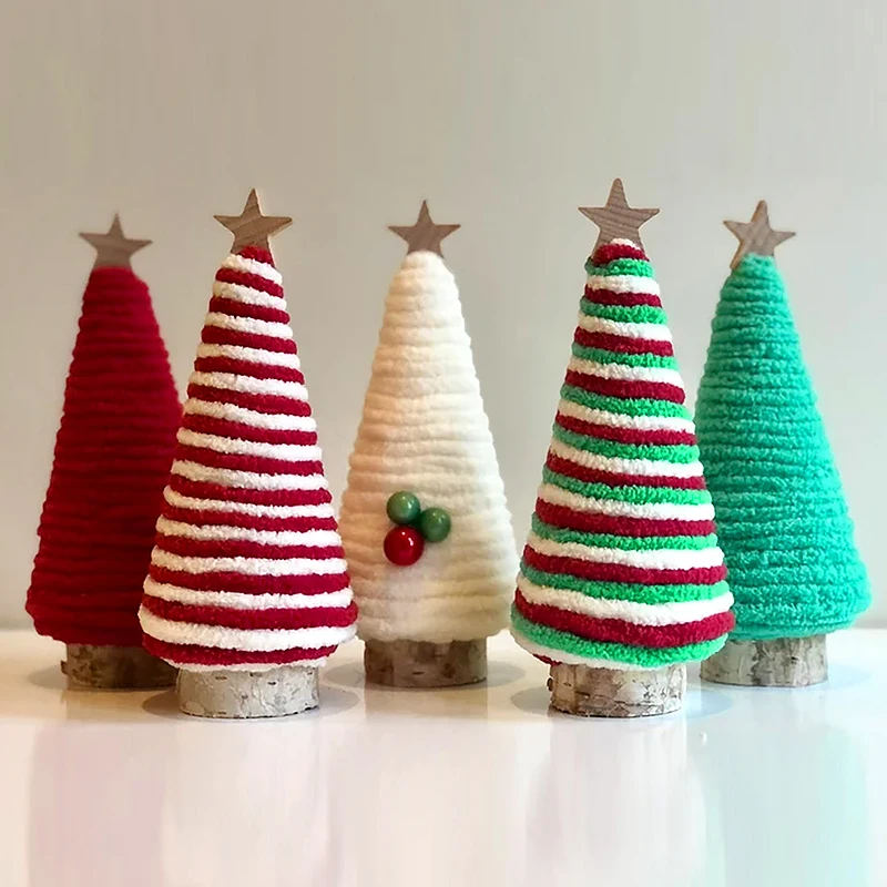 12/21cm Artificial Christmas Trees Handmade Wool Yarn Crochet Xmas Tree Ornament New Year Navidad Party Gifts Home Table Decor