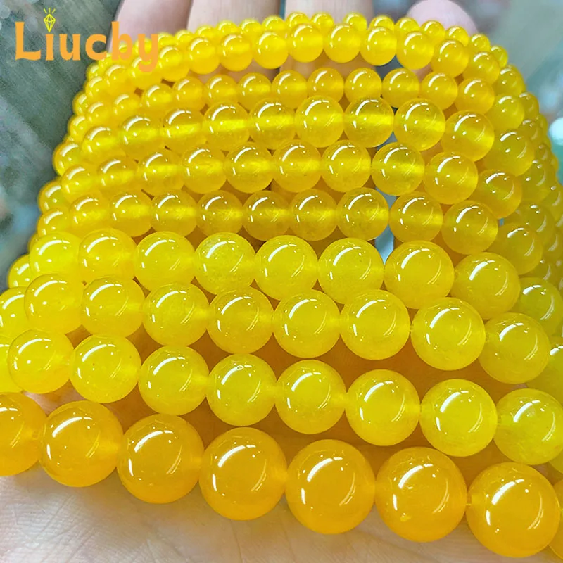 Yellow Chalcedony Jades Natural Stone Smooth Beads For Jewelry Making woman Bracelets Earrings Rings 15\