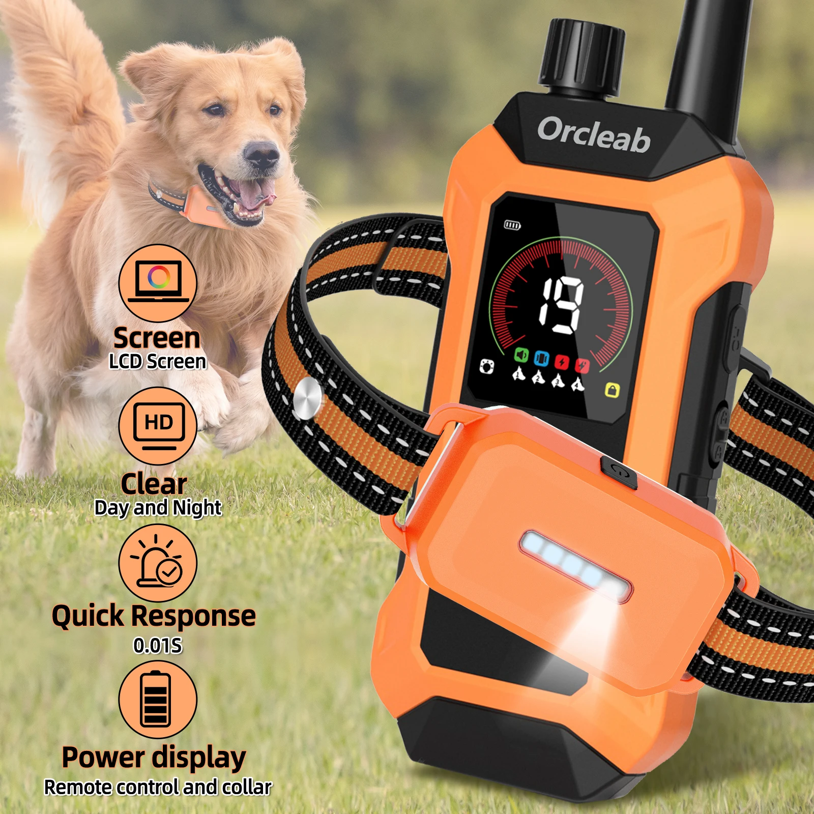 ORCLEAB PC-32 Electric Dog Training Collar Waterproof Outdoor Rechargeable Remote Control 4 Training Modes LCD For All Size Dog