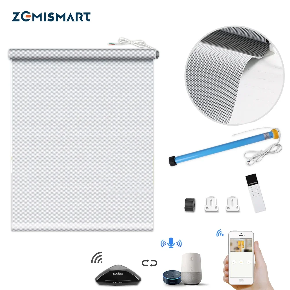 

Zemismart Smart Roller Shutter Tubular Motor with Sunshade Curtain RF Remote Control Broadlink RM PRO Control 5% Translucency