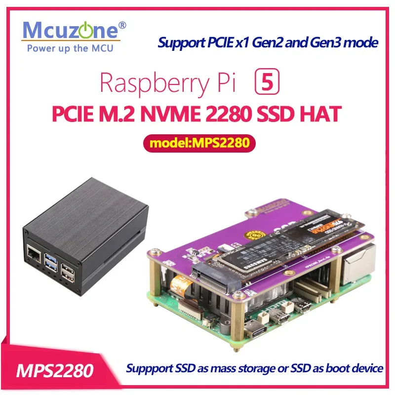 

(модель: MPS2280) PCIE M.2 NVME 2280 2230 2242 Gen3 SSD HAT для Raspberry Pi 5