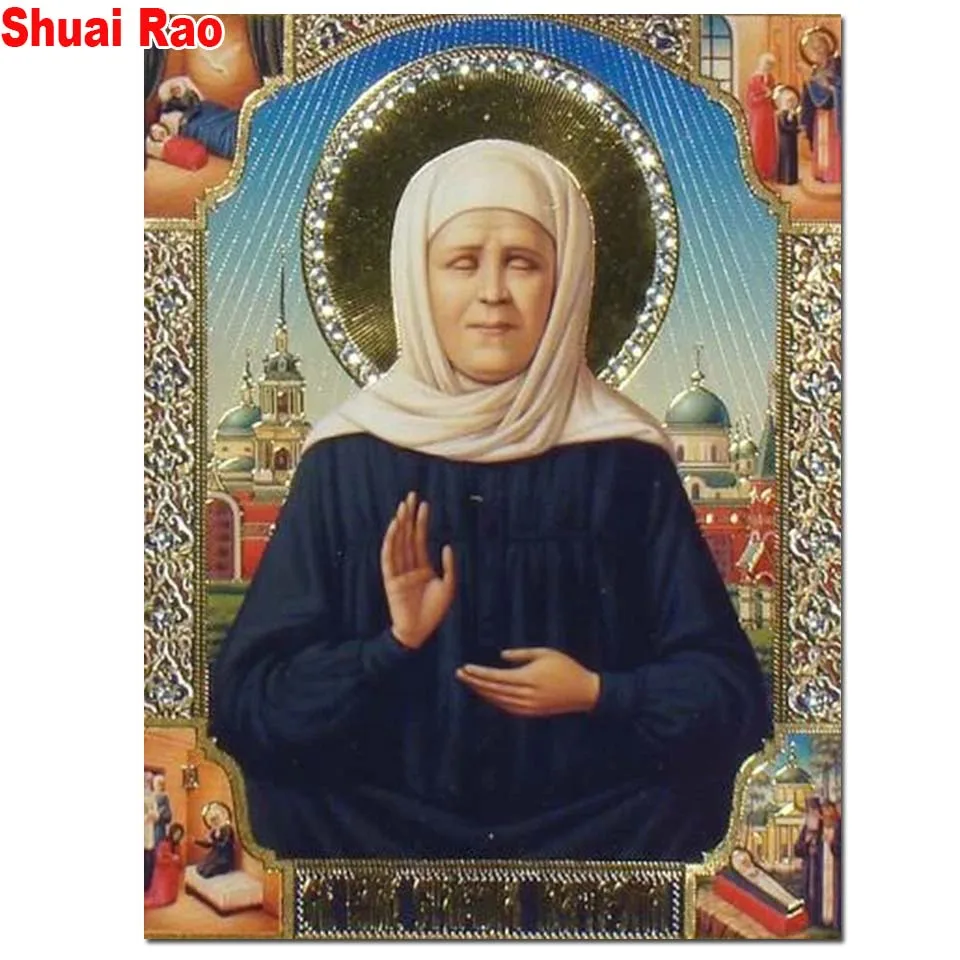 Diamant schilderij van Saint Matrona, de blinde van Moskou, diamant borduurwerk, DIY mozaïek, volledige ronde, 3D diamant, religieuze Home Deco