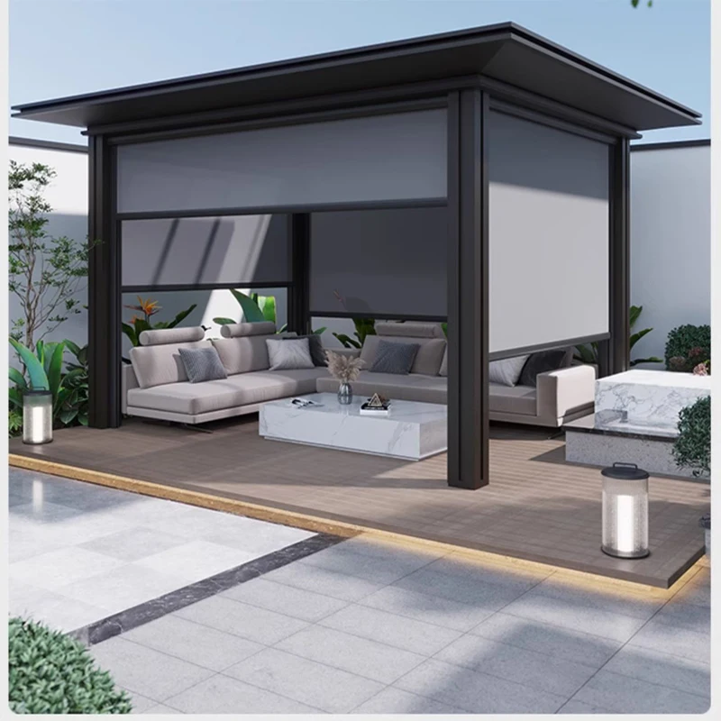 

Water Resistant Outdoor Window Shades Blind with Zipper Track Patio Blinds Smart Motorized Roller Shade Windproof Balcony