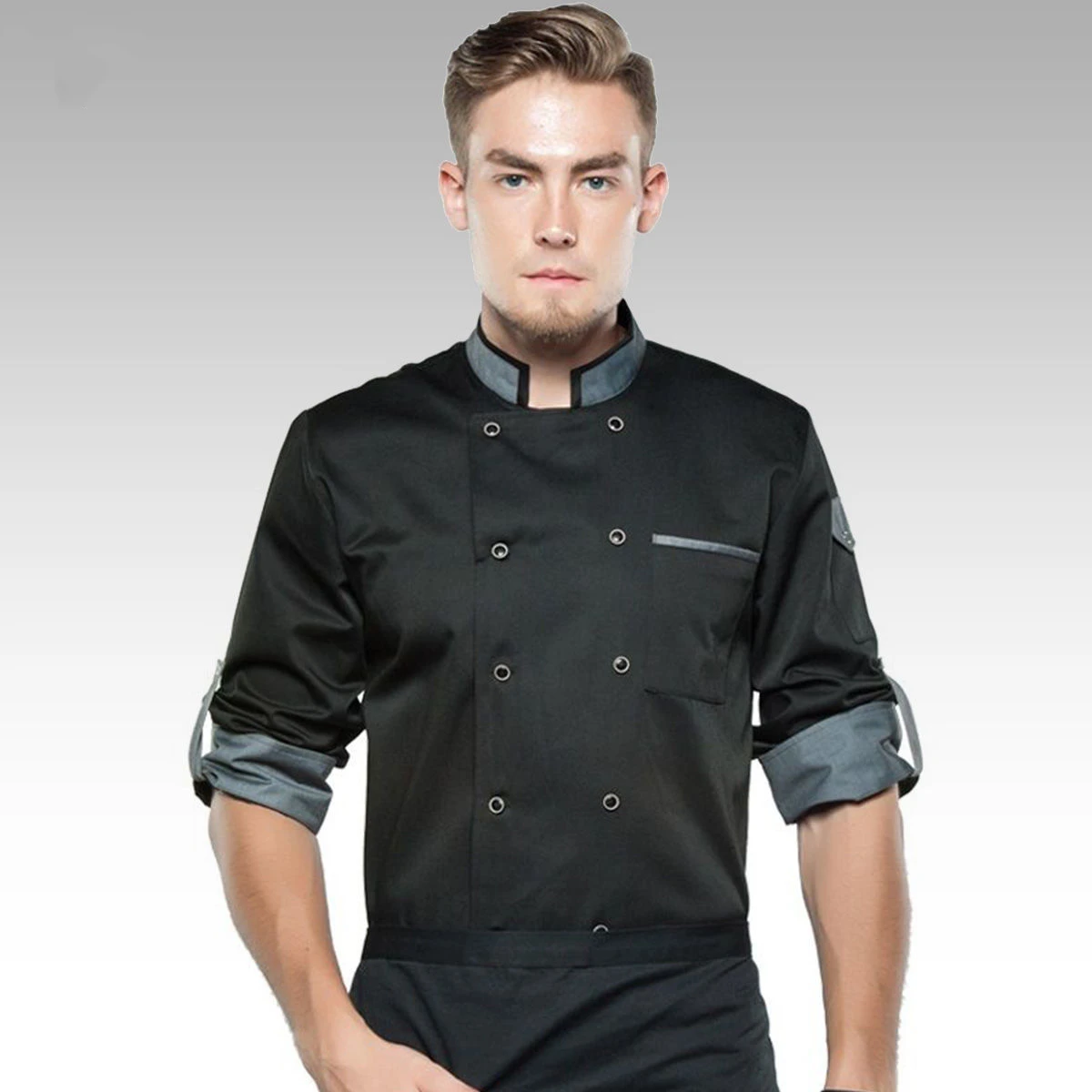 Jaqueta de chef ajustável manga longa uniforme de chef masculino unissex casaco de cozinheiro restaurante hotel cozinha wear garçom roupas de