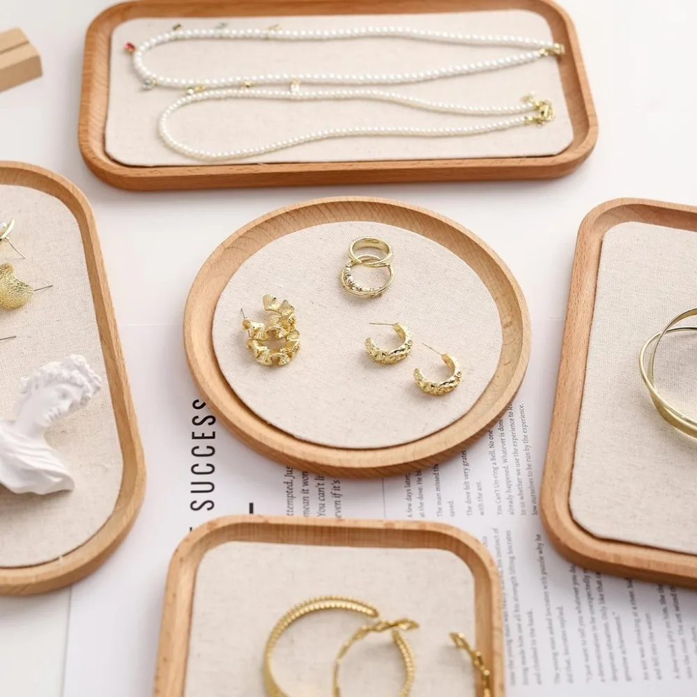 Wooden Jewelry Storage Tray Portable Stackable Design Jewelry Display Plate Multi-Functional Space-saving Bracelet Necklace Tray