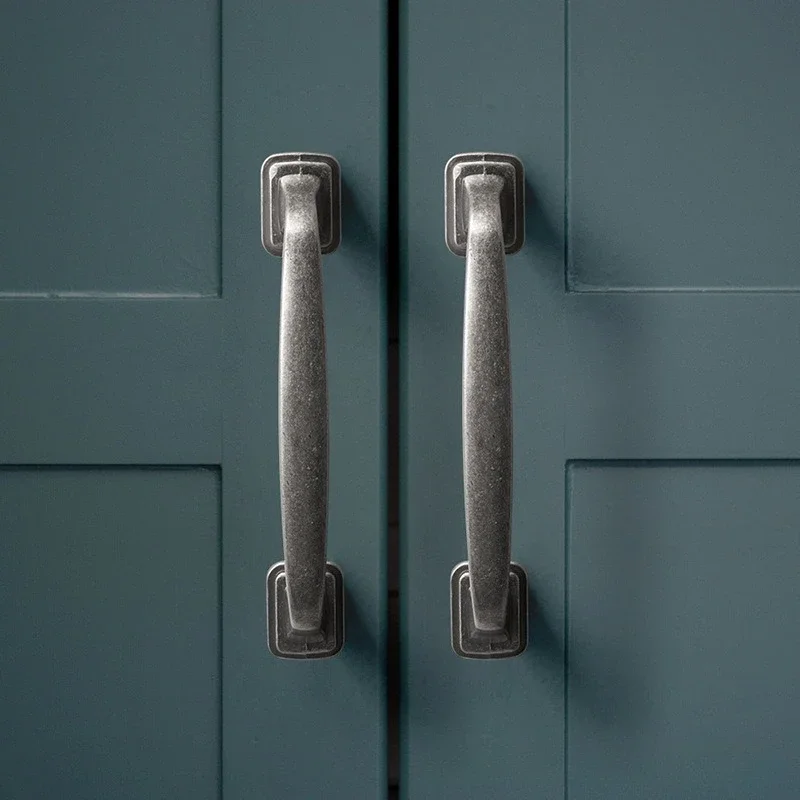 American Vintage Wardrobe Pulls Antique Silver Cabinet Drawer Handles Distressed Kitchen Cupboard Knobs Furniture Hardware