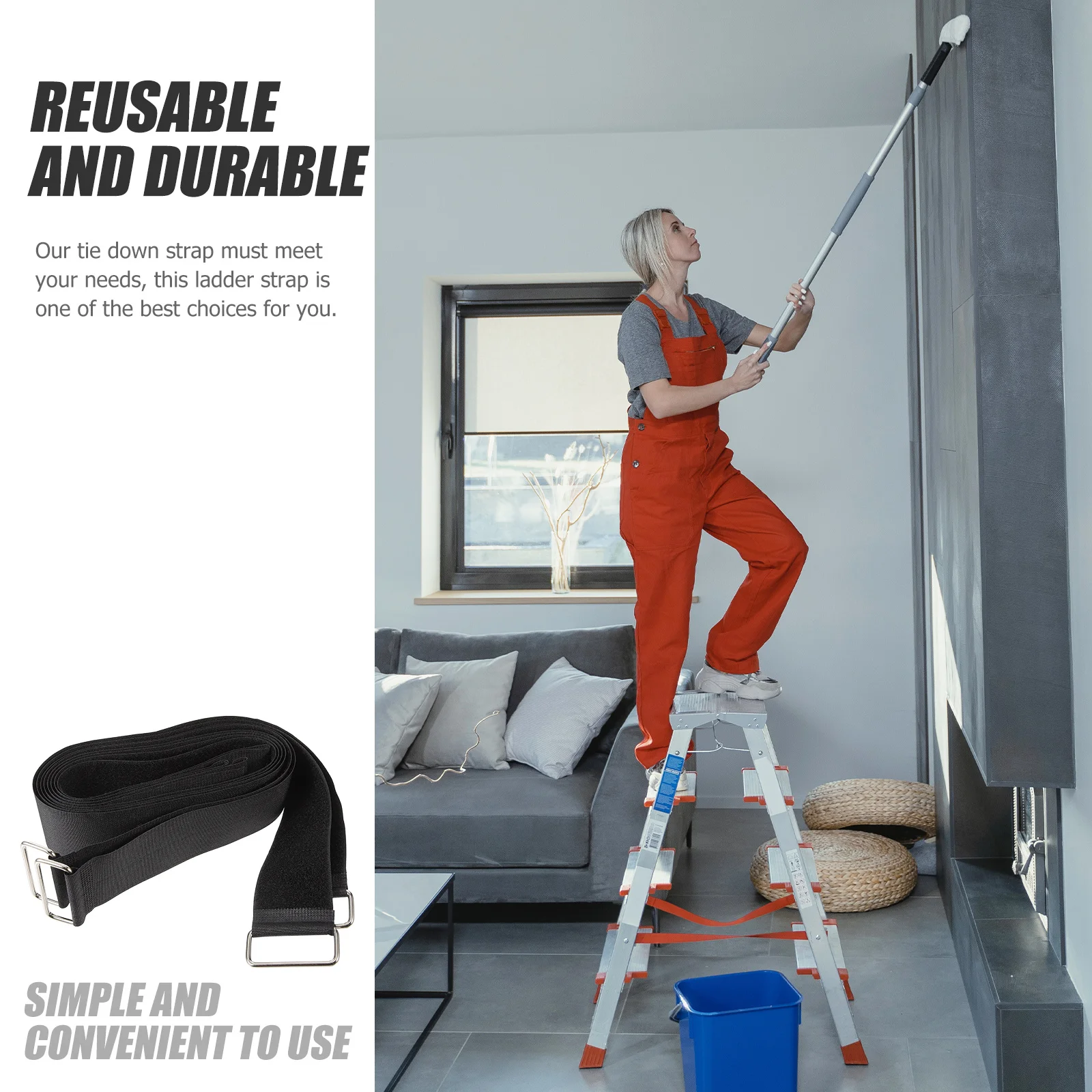 

4pcs Ladder Tie Down Strap Reusable Heavy Duty Hook Loop For Truck Boat Garage Storage Cargo Straps Ladder Accessories