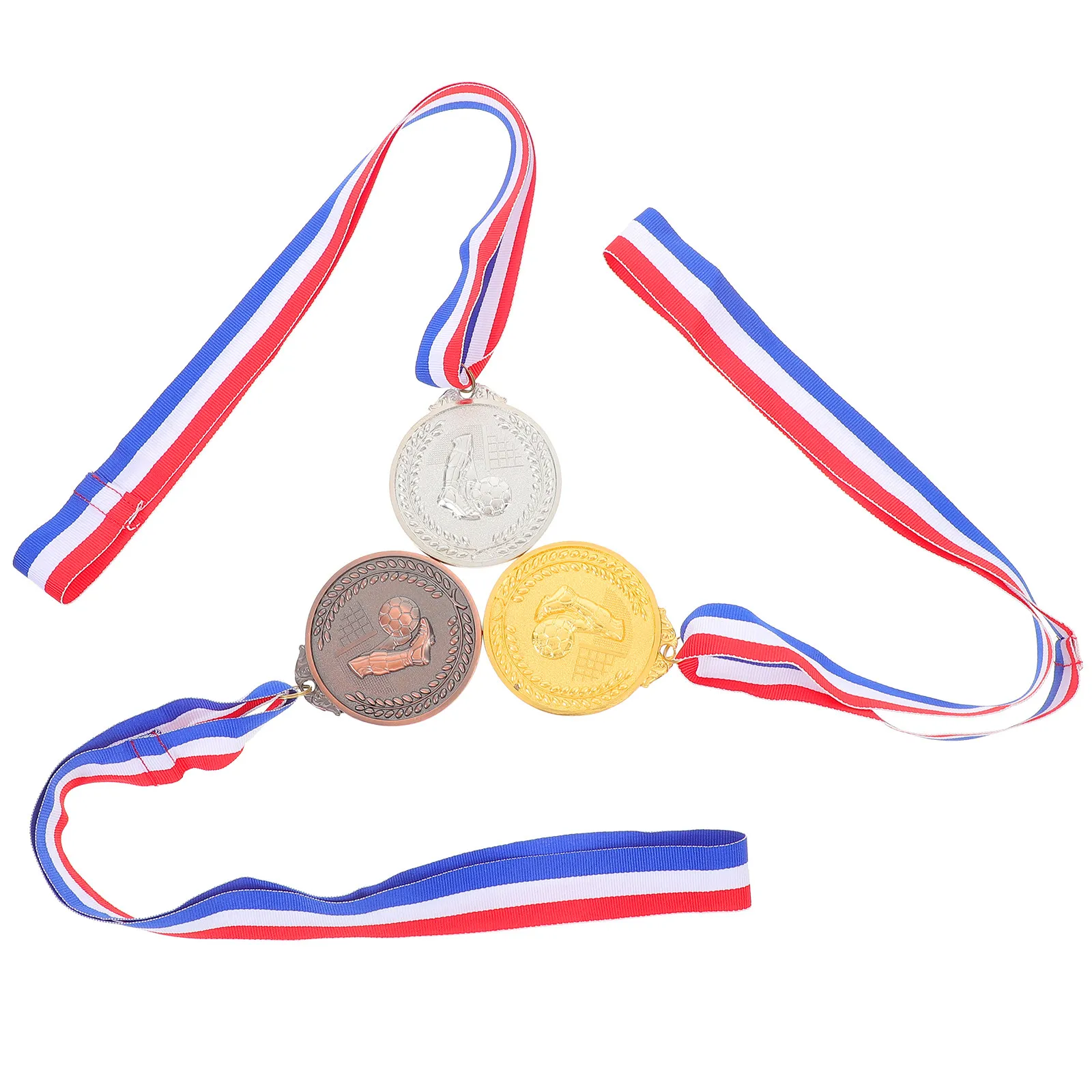 3pcs Photo Props Medals 6.5Cm Embossed Football Pattern Sports Awards Medal Party Favors Competition Reward Decor