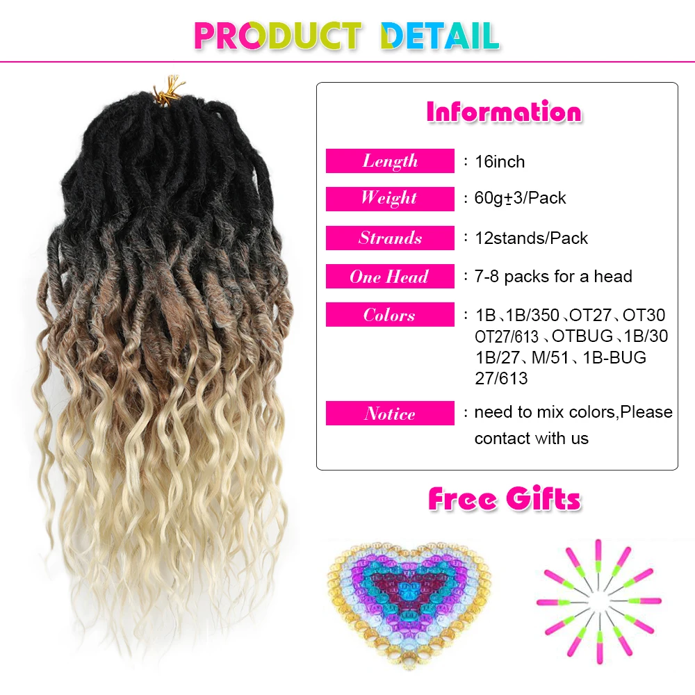 Goddess Wave Locs Crochet Hair With Curly End Synthetic Braids Pre-looped Wavy Faux Crochet Locs Long Dreadlocks  Hair Expo City